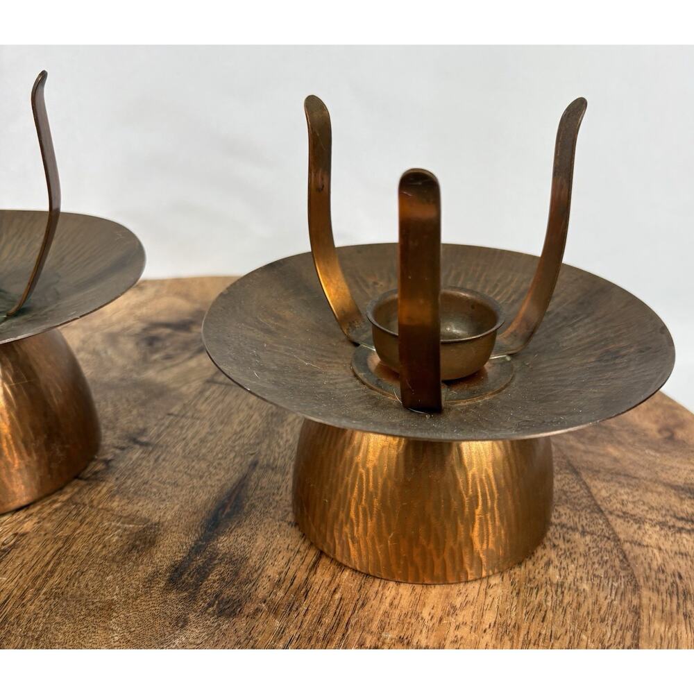 Vintage Hammered Copper Hurricane Lamp Bases No Glass Fits Taper Candles - Picture 5 of 9